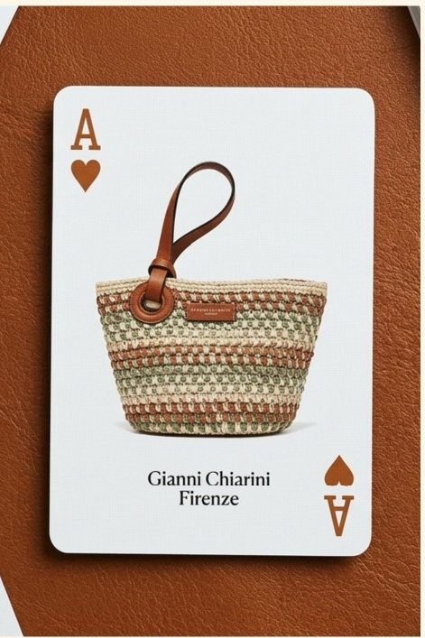 Playing card of the Gianni Chiarini bag on tan leather